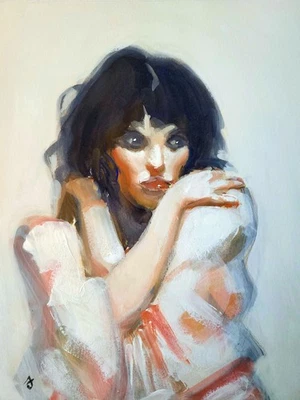 J M Johnson - Retrato de realismo abstracto contemporáneo original arte gouache 8x10 Foto 1 de 4