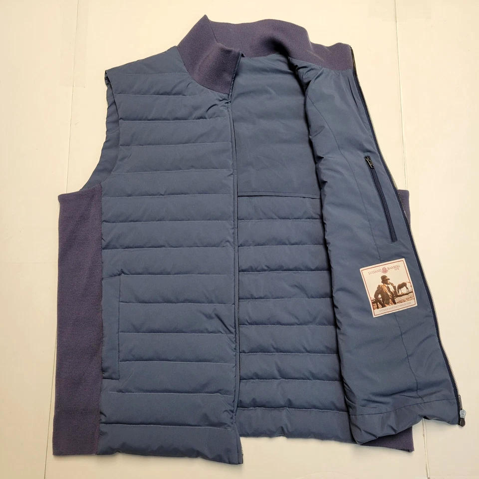 Nuevo Chaleco Luciano Barbera Canal Acolchado ABAJO Cremallera Completa 2XL 48 EU 58 Azul Puff Foto 1 de 4