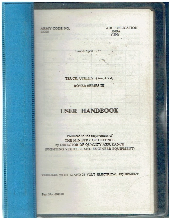 LAND ROVER SERIES 3 2.25 PETROL 1979 BRITISH ARMY/RAF SPEC MAINTENANCE HANDBOOK - Image 1 of 1