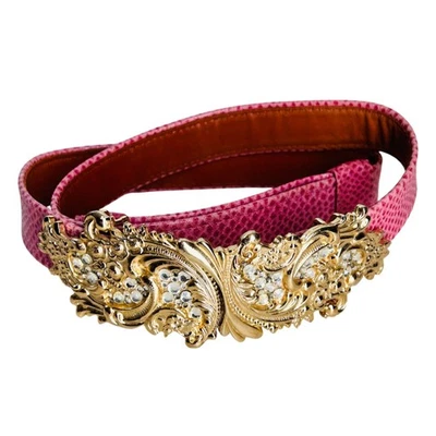 Vintage Alexis Kirk RARE Pink Lizard Reptile Leather Belt S/M Gold Bling Buckle - Image 1 of 4