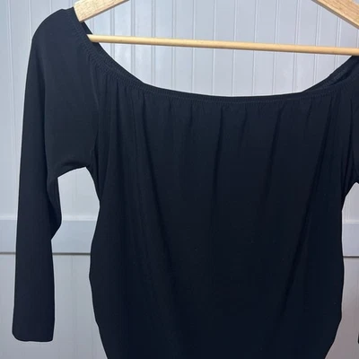 Maxi Vestido Norma Kamali Clásico Negro Formal Cuadrado Cuello Barco Media Manga Foto 1 de 4