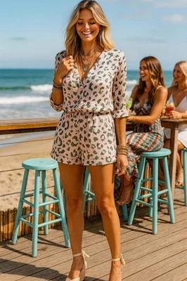 Show Me Your Mumu Mameluco Caminante Rubor Rosa Estampado Guepardo Mujer Talla Mediana Satinado Foto 1 de 4