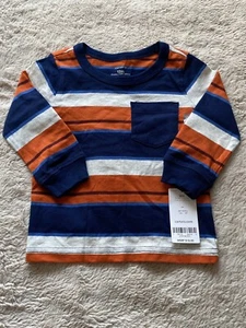 NWT Carter's Boy orange, blue & white Strip long sleeve shirt Size 12 M - Picture 1 of 2