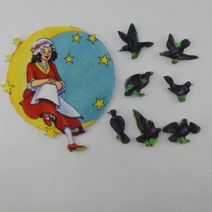 Konvolut Vintage Filz Kinderreime Filz Brett Ausschnitte 7 Amseln Mond - Bild 1 von 3