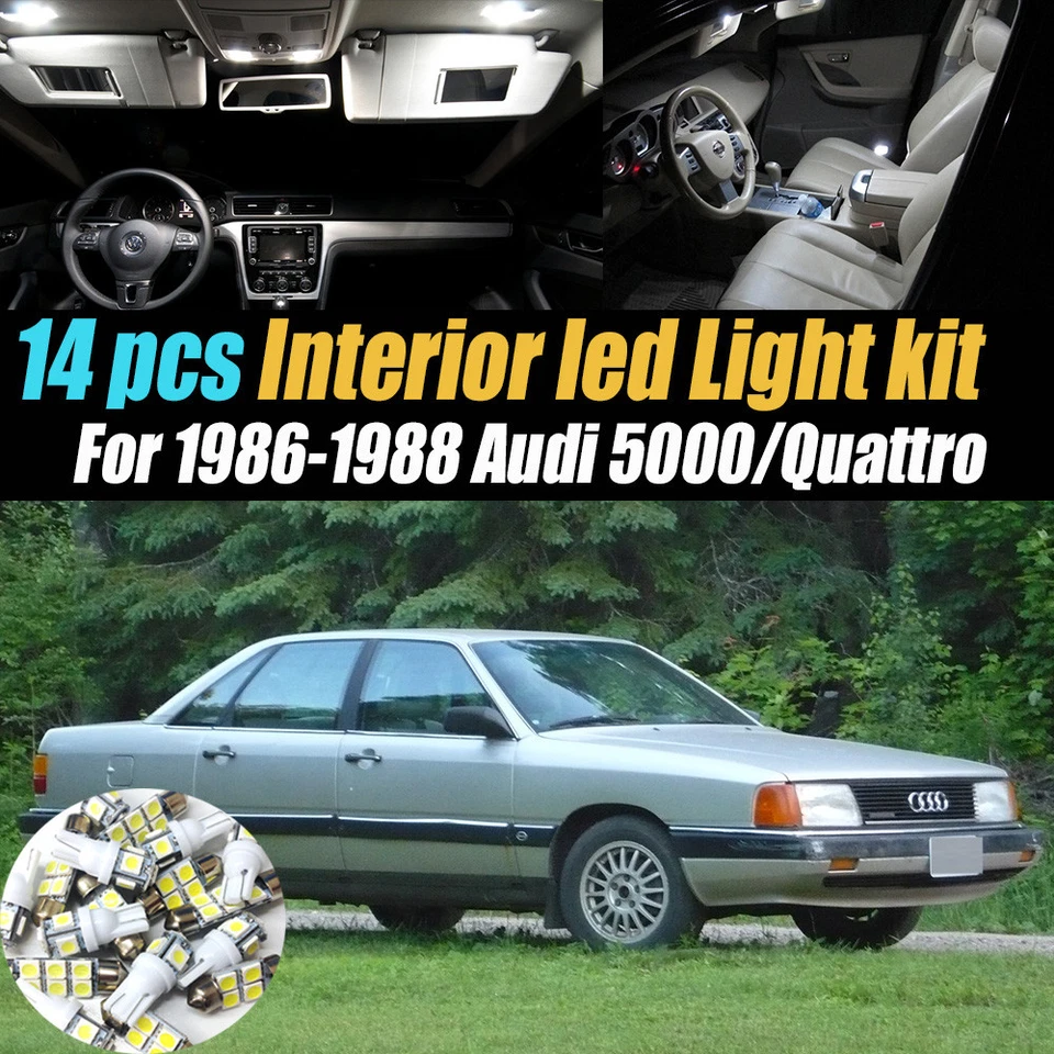 14Pc Super White Interior LED Light Bulb Kit Package for 86-88 Audi 5000/Quattro - Image 1 of 4