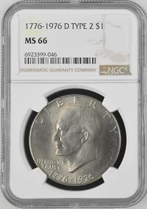 1976-D Type 2  Eisenhower Dollar NGC MS66 "Ike silver dollar" (copper/nickel) - Picture 1 of 4