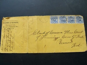 1869 US SCOTT #114 STRIP OF 4 ON INDIANA YELLOW LEGAL COVER, 1860s - Picture 1 of 7