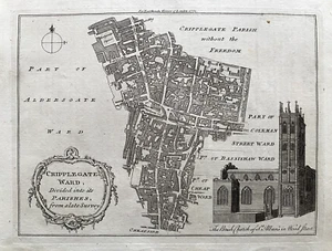 1772 Antique Print; Cripplegate Ward London from Noorthouck's London - Picture 1 of 2