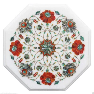 12" White Marble Coffee Center Table Top Paua Shell Pietradure Inlay Home Decor - Picture 1 of 9