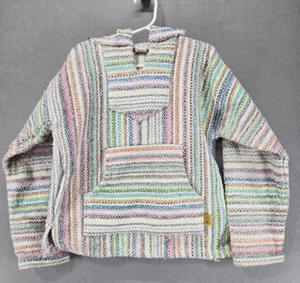 Authentic Molina Baja Mexican Drug Rug Pullover, Colorful Stripes, Youth Medium - Picture 1 of 9