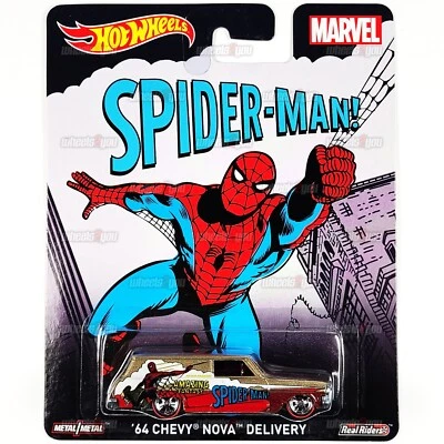Hot Wheels Pop Culture 64 Chevy Nova Delivery Spider-Man Marvel 1:64 Diecast - Image 1 of 2