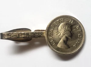 UNIQUE 1958 South Africa 1/4 Penny Nickel Plated Necktie Clip IH634 - Picture 1 of 5