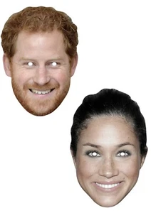 Prinz Harry und Meghan Markle Royal Promi Karte Gesichtsmaske - Kostüm - Bild 1 von 2