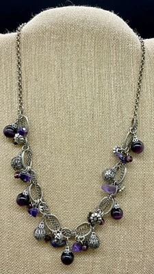 Ожерелье серебристого цвета со стеклянными аметистами и стеклянными бусинами - Изображение 1 из 4
