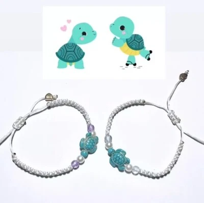 Pulsera Pareja Cuentas Tortuga Marina Perla A Juego Corazón Dorado Amistad Mamá Regalo Foto 1 de 4