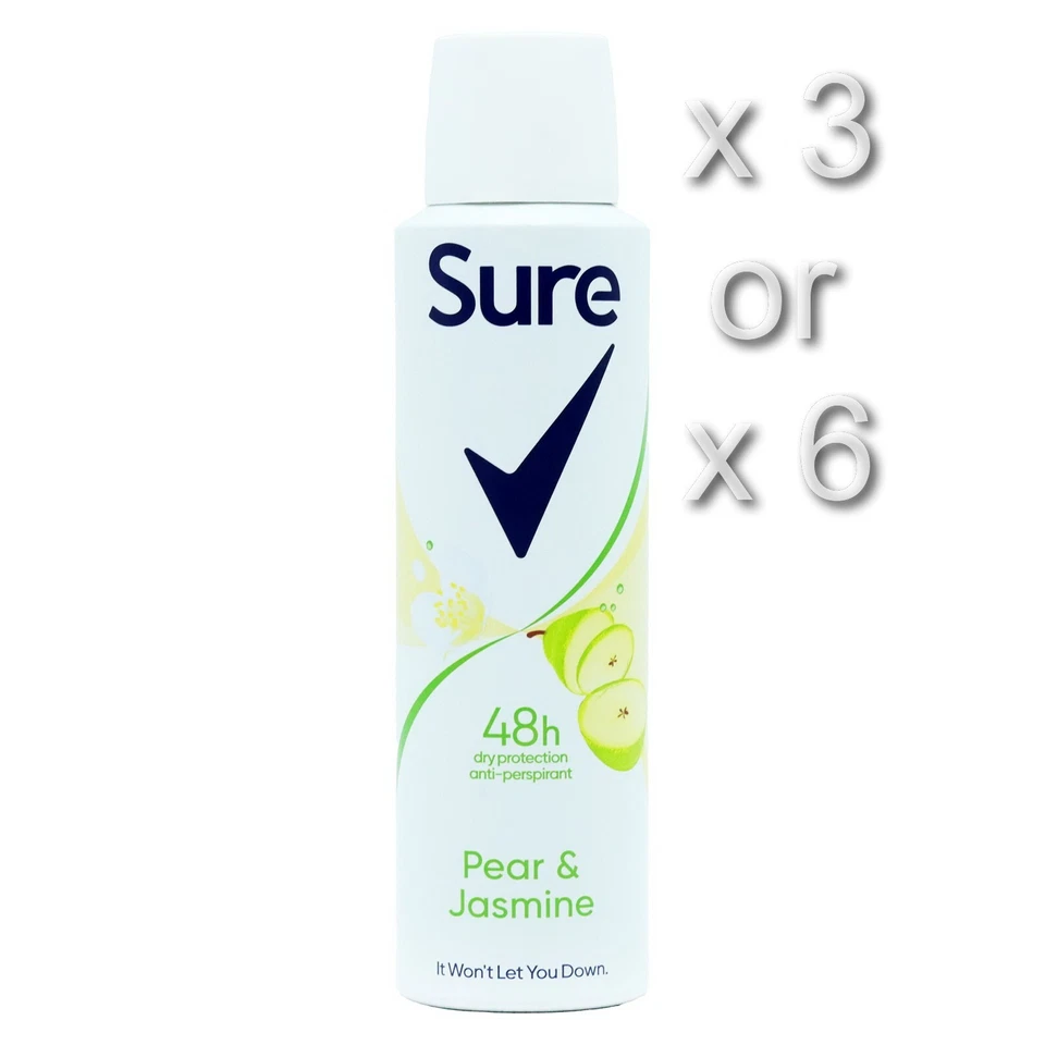 SURE PEAR & JASMINE ANTI-PERSPIRANT DEODORANT 150ML 3 OR 6 PACK - Image 1 of 1