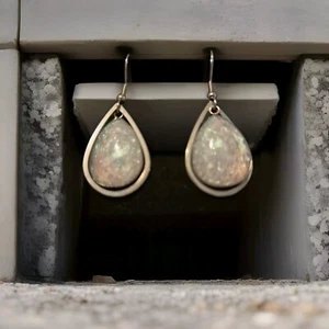 Handmade Earrings Stainless Steel Silver Glittery Green Silver Inlay Gift Idea - Picture 1 of 4