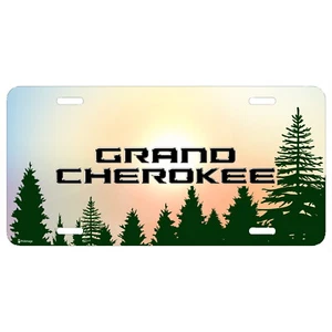 Jeep Grand Cherokee Green Forrest Sillhouette Graphic Aluminum Car License Plate - Picture 1 of 6