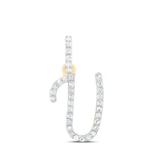 10K Yellow Gold Diamond Women Fancy Script Font Initial U Letter Pendant 1/8 CT - Picture 1 of 1