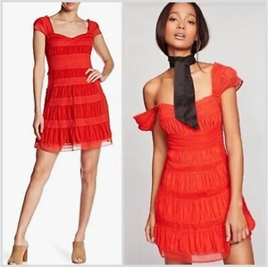 Free People Alicia Lace Stretch Mini Dress in Hot Tomato Color Sz 12 Fits 10 NWT - Picture 1 of 12