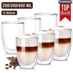 6x Doppelwandige Thermo Gläser 250,350,450ml Latte Macchiato Cocktail Kaffee Tee - Bild 1 von 16