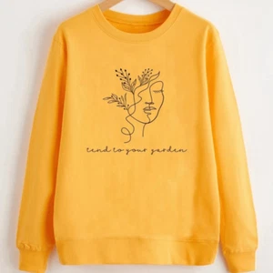-807 "Tend to your garden" Langarm Bohemian Sweatshirt Pullover gelb Large - Bild 1 von 11
