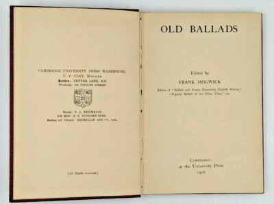 Cambridge University Press Old Ballads Edited By Frank Sidgwick 1908 Vintage HC - Image 1 of 4