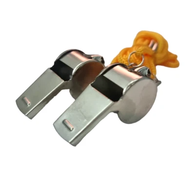 2 X Whistles On Lanyards Sports School Football Rugby Outdoor Metal Referee 4cm - Image 1 of 4