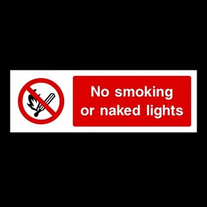 No Smoking or Naked Lights 300x100mm Plastic Sign OR Sticker (PS9) - Picture 1 of 1