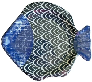 Fish Shape Melamine Lunch Fruit Dessert Salad Plates Dishes 8.5"Summer Set of 4 - Picture 1 of 12