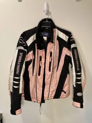 Polaris Racing Light Pink Black White Snowmobile Jacket Women Sz S Girls Sz L - Image 1 of 4