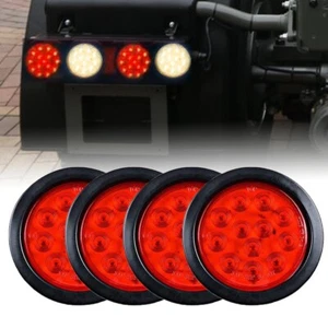 4X 4inch Round Red Truck RV Trailer LED Tail Light Stop Reverse Turn Signal Lamp - Picture 1 of 11