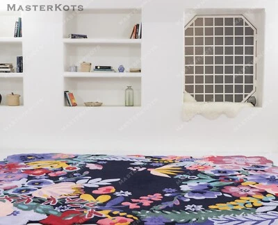 Jardin Floral Navy High & Low Pile Modern Hand-Tufted 100% Wool Area Rug Carpet