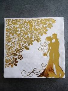 Paquet 20 serviettes en papier mariage doré/or. Pack 20 paper napkins wedding - Picture 1 of 1