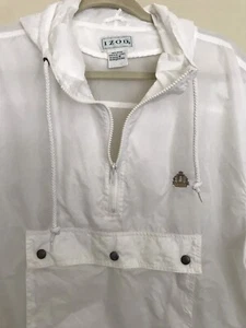 Vintage IZOD White Hooded Tan 1/2 Zip Pullover Windbreaker Jacket sz M - Picture 1 of 7
