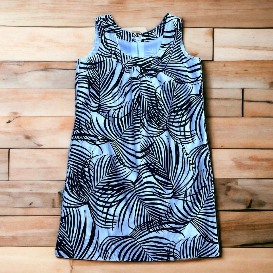 Vestido Kenneth Cole Forrado Mezcla Algodón Seda Patrón Tropical Blanco Negro Talla 8 Foto 1 de 4