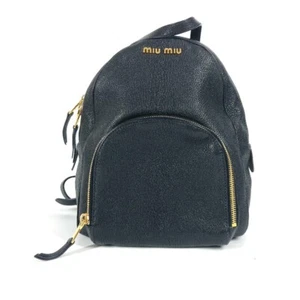 MIUMIU Logo Bolso Mochila Cuero Negro - Imagen 1 de 14