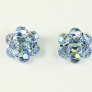 ✅ Vintage Pair Jewelry Clip On Earrings Blue Bead Flower Silver Tone MCM - Picture 1 of 2