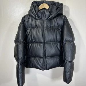 Chaqueta con capucha negra de cuero sintético XL para mujer Marilyn & Me nueva con etiquetas - Imagen 1 de 13