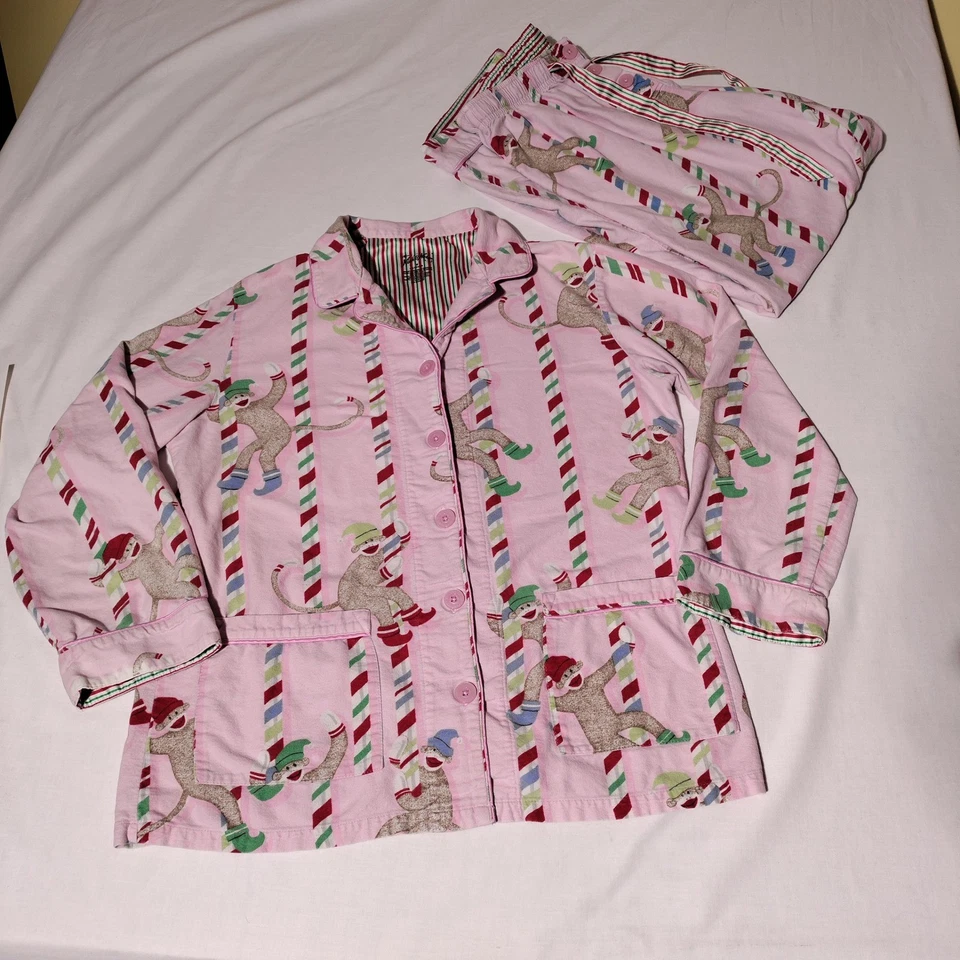 Conjunto de pijama feminino Nick & Nora roupa de dormir listra rosa macaco algodão M - Imperfeito - Imagem 1 de 4