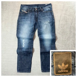 Diesel ADIDAS Adi-Floy Jeans Women 29x30 Blue Faded Distressed Embroidered 0062S - Picture 1 of 18