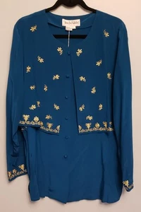 Diane Von Furstenberg DVF Silk Blouse Sz XL Split Front Layered Tunic Teal NWT - Picture 1 of 11