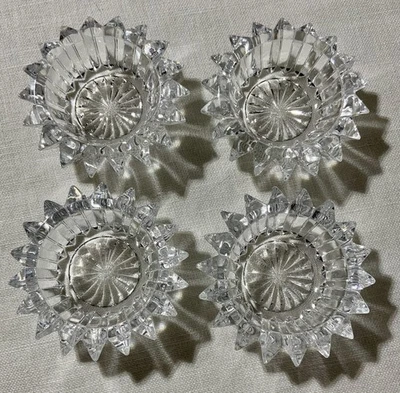 Set of 4 Clear Glass Salt Cellars Diamond Design - Image 1 of 4