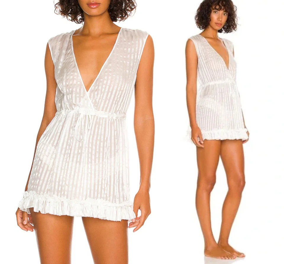 Mini Vestido Kiki De Montparnasse Peek-A-Boo Seda Semi Transparente Marfil Sombra Rayas Foto 1 de 4