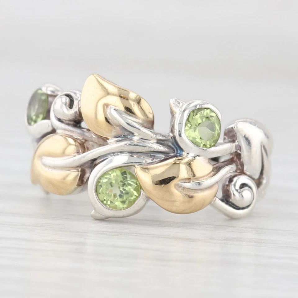 Bixby 0.60ctw Peridot Flower Ring Sterling Silver 18k Gold Size 6 Statement - Image 1 of 4