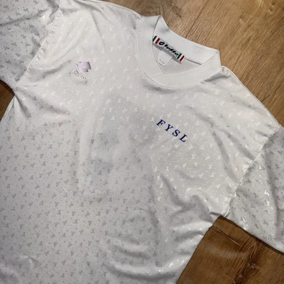 Vintage 90s LOTTO Soccer Jersey Shirt White Geometric Football Size M no.7 Print - Image 1 of 4