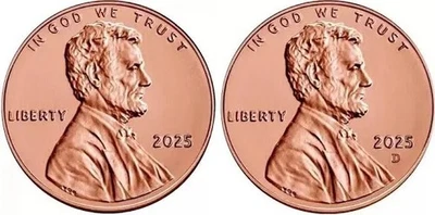 2025-P&D 1C TWO SETS OF 2 FRIM EACH MINT- BU/MS UNC COINS-IN HAND SHIP NOW - Image 1 of 4