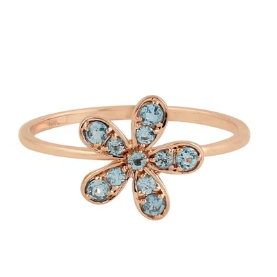 Trendy 10K Rose Gold Blue Topaz Flower Design Ring Womens Fine Jewelry - Image 1 of 4