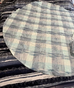 Lot/Set 70" Round Tablecloth 8, 18" Napkins Winter Snowflake Blue Plaid Cotton - Picture 1 of 6