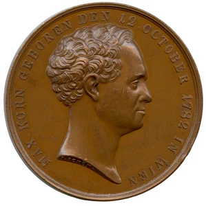AUSTRIA 1842 ACTOR MAXIMILIAN KORN VIENA CORTE TEATRO MEDALLA DE BRONCE 46mm 50g - Imagen 1 de 4